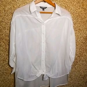 Express NWOT White Semi Sheer Button Down Shirt